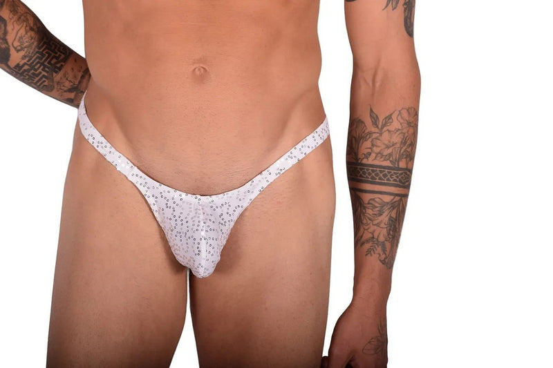 2XL SMU Flash Sequin Thong Hot To Wear White 9918 LT2