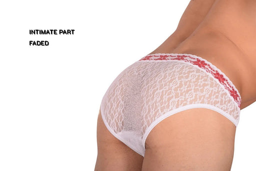 SMU Feminine Briefs See-Through Lace Fabric Red Waist Band 65013 32