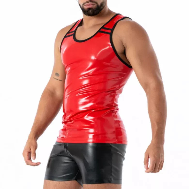 TOF PARIS Tank Top 100% Latex Second-Skin Sleeveless Red Datex T4