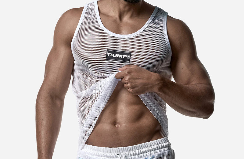 PUMP! Structured White Mesh Tank Top Nylon Athletic Tanktop 14034 5