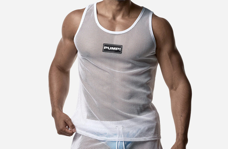 PUMP! Structured White Mesh Tank Top Nylon Athletic Tanktop 14034 5