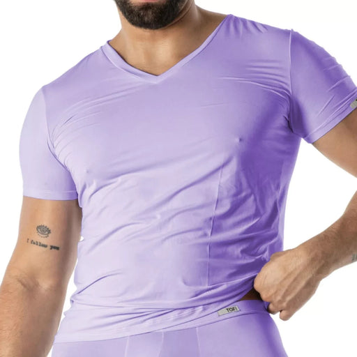 TOF PARIS T-Shirt Mon Amour Microfiber Lightweight V-Neck Shirts in Purple 56