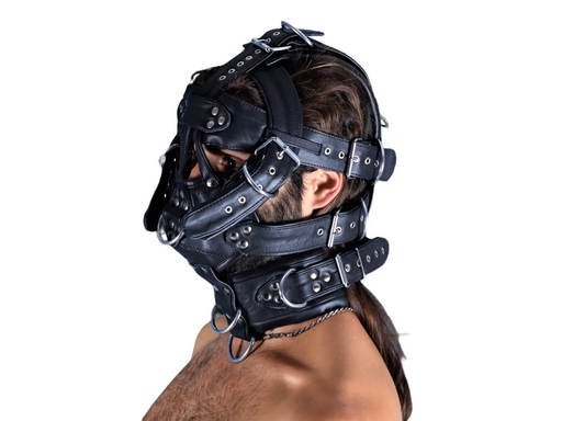 SMU Black Leather Head Hood ''Im Yours'' Heavy Leather Head  Gear CH2