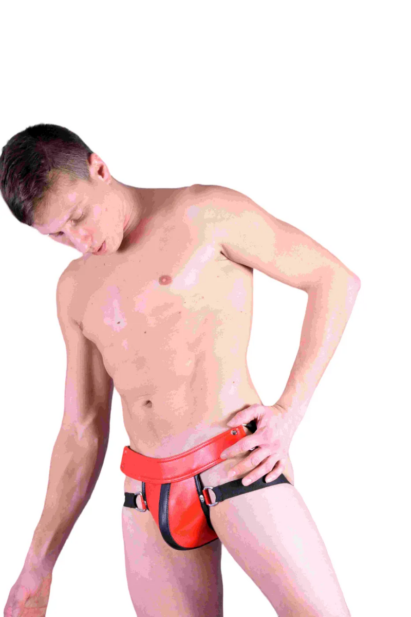 SMU Red Leather Jock Stretch Band Jockstrap 32'' 36'' 8027 MX25