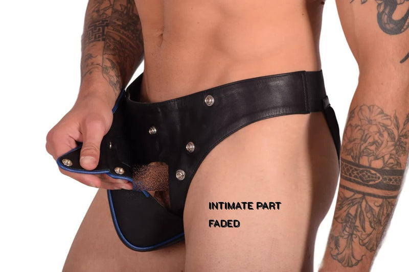 SMU Jock Marcus Removable Cod Piece Black and Blue Jockstrap 32'' To 36'' CH15