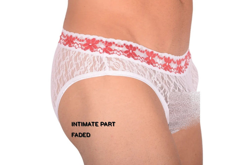 SMU Feminine Briefs See-Through Lace Fabric Red Waist Band 65013 32