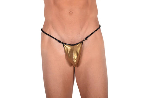 XL SMU Flash Gold Metal String Thong Cord Like Waistband Hot Wear 9910 LT1