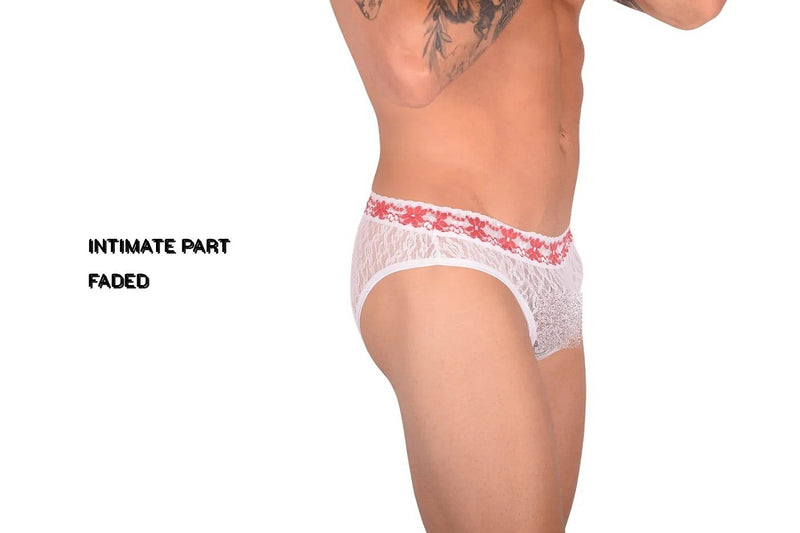 SMU Feminine Briefs See-Through Lace Fabric Red Waist Band 65013 32