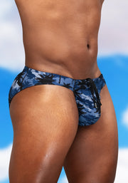 ErgoWear Swimwear Feel SW Bikini Swim Briefs in Dark Blue/Palms 1824 78