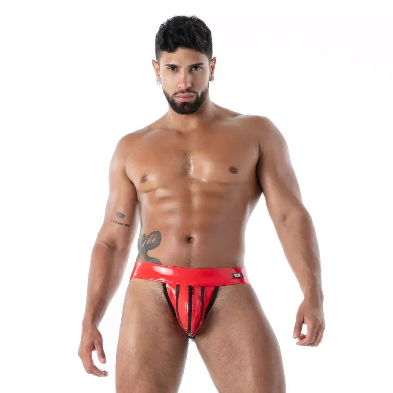 TOF PARIS Zipped Jock Latex Second Skin Datex Jockstrap Red T4