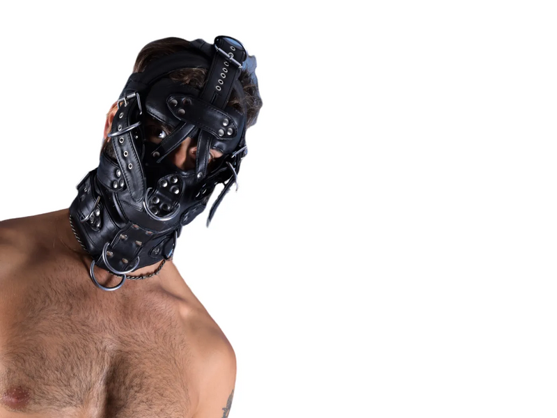 SMU Black Leather Head Hood ''Im Yours'' Heavy Leather Head  Gear CH2