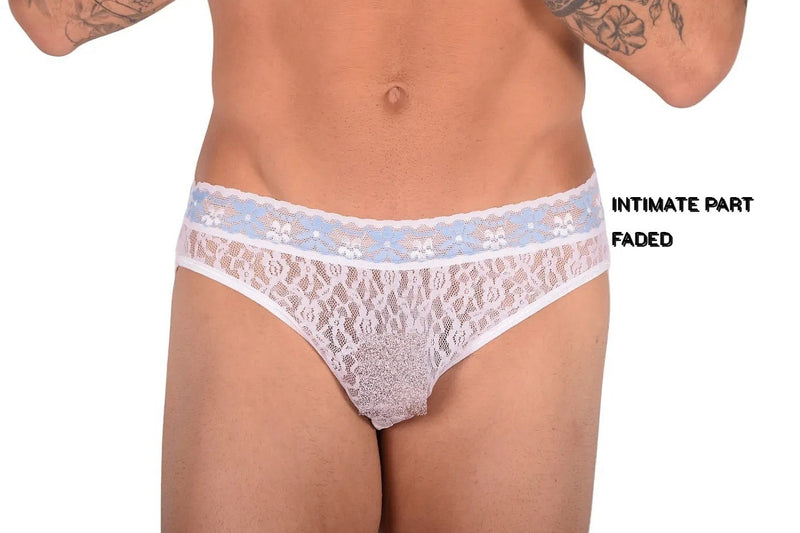 SMU Feminine Briefs See-Through Lace Fabric Blue WaistBand 65014 32