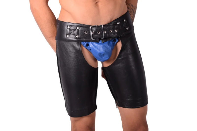 SMU Leather Open Front Rear Leg Chaps adjustable From 30-36in CH26