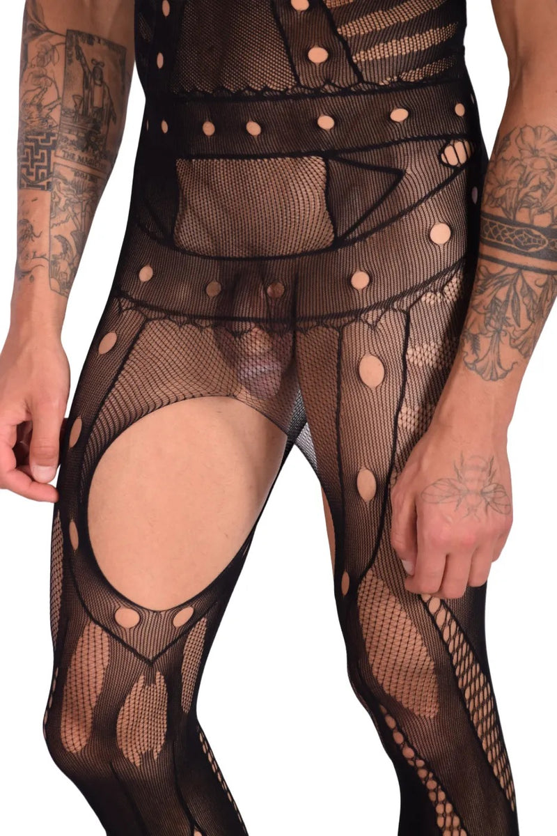 One Size Singlet SMU Mesh Mens Bodysuit Black 8812 MX21