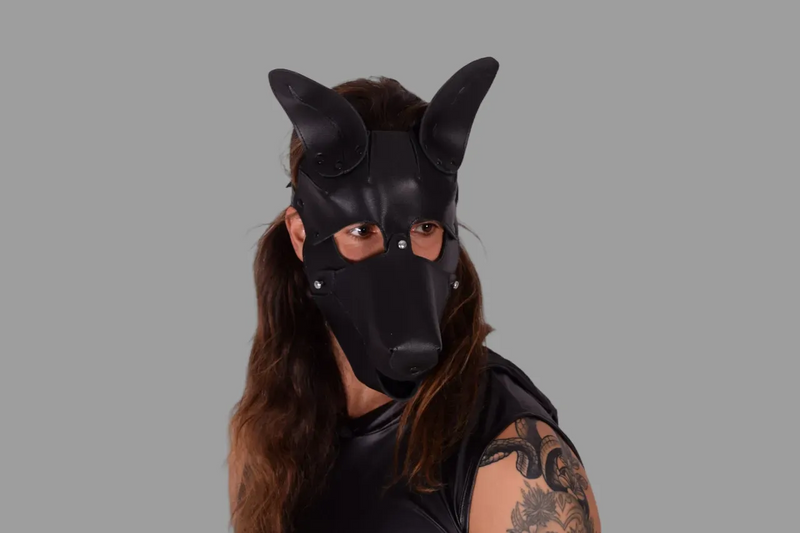Masque à capuche pour chiot en cuir SMU avec muselière amovible Noir sx11