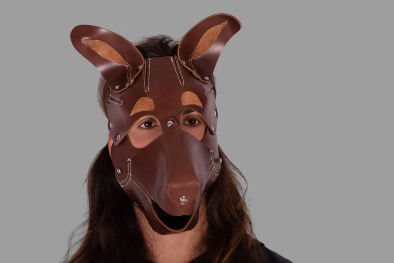 SMU 100% Canadian Leather Puppy Mask Dog Face  Brown sx11