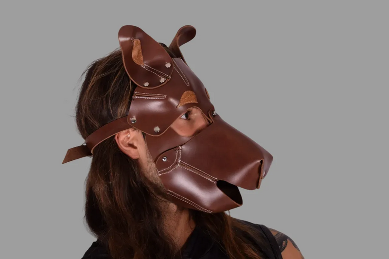 SMU 100% Canadian Leather Puppy Mask Dog Face  Brown sx11