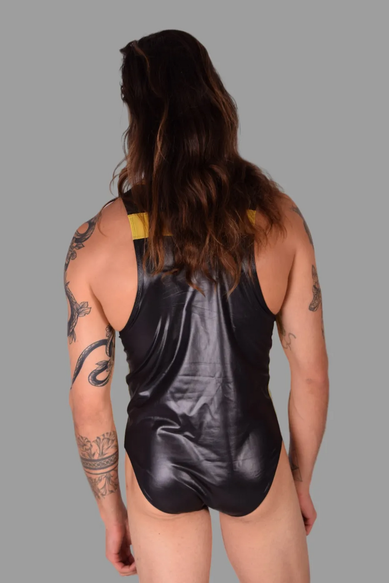 SMU Fashion WETLOOK Bodysuit Sensual Singlet Black Yellow 101 MX21