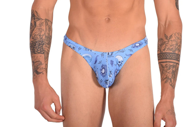 SMU Skull Wear Printed Tanning Thong Blue P01004 H28