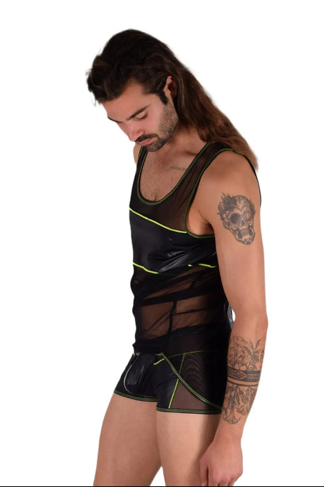 Kit Gregg Homme L Tank Top & M Boxer Front Zip Black/Neon Green 33656 MX14