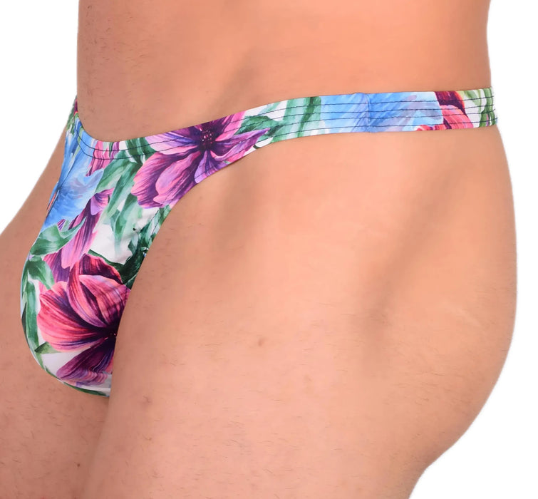 S/M SMU Sensual Tropical Flowers Thong 33563 MX13