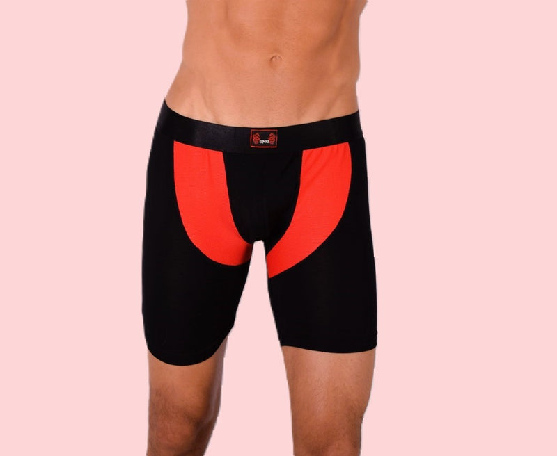 Sous-vêtements de sport SMU Boxer long noir et rouge 87655 MX12