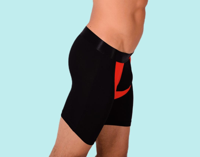 Sous-vêtements de sport SMU Boxer long noir et rouge 87655 MX12