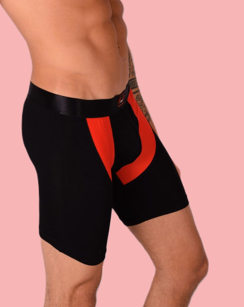 Sous-vêtements de sport SMU Boxer long noir et rouge 87655 MX12