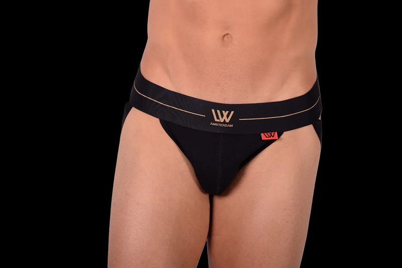 LVW AMSTERDAM Jockstrap Or Coton Italien Lisse Jock Noir GLV101 17