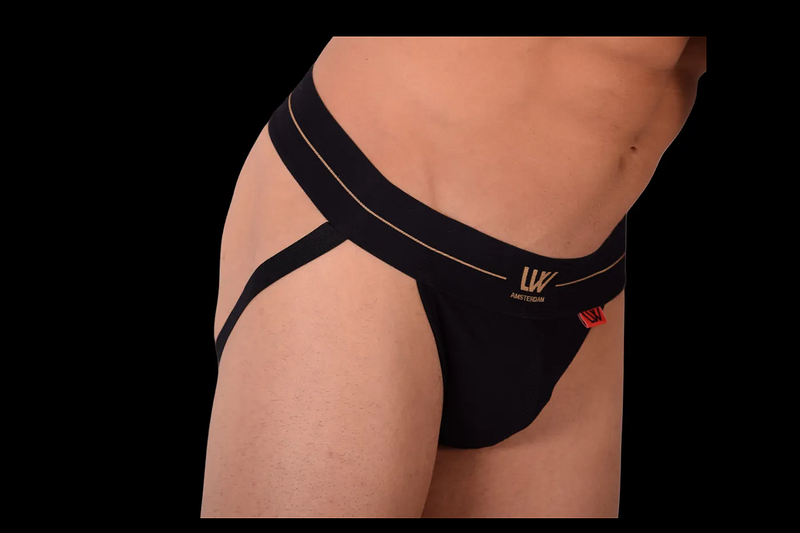 LVW AMSTERDAM Jockstrap Or Coton Italien Lisse Jock Noir GLV101 17