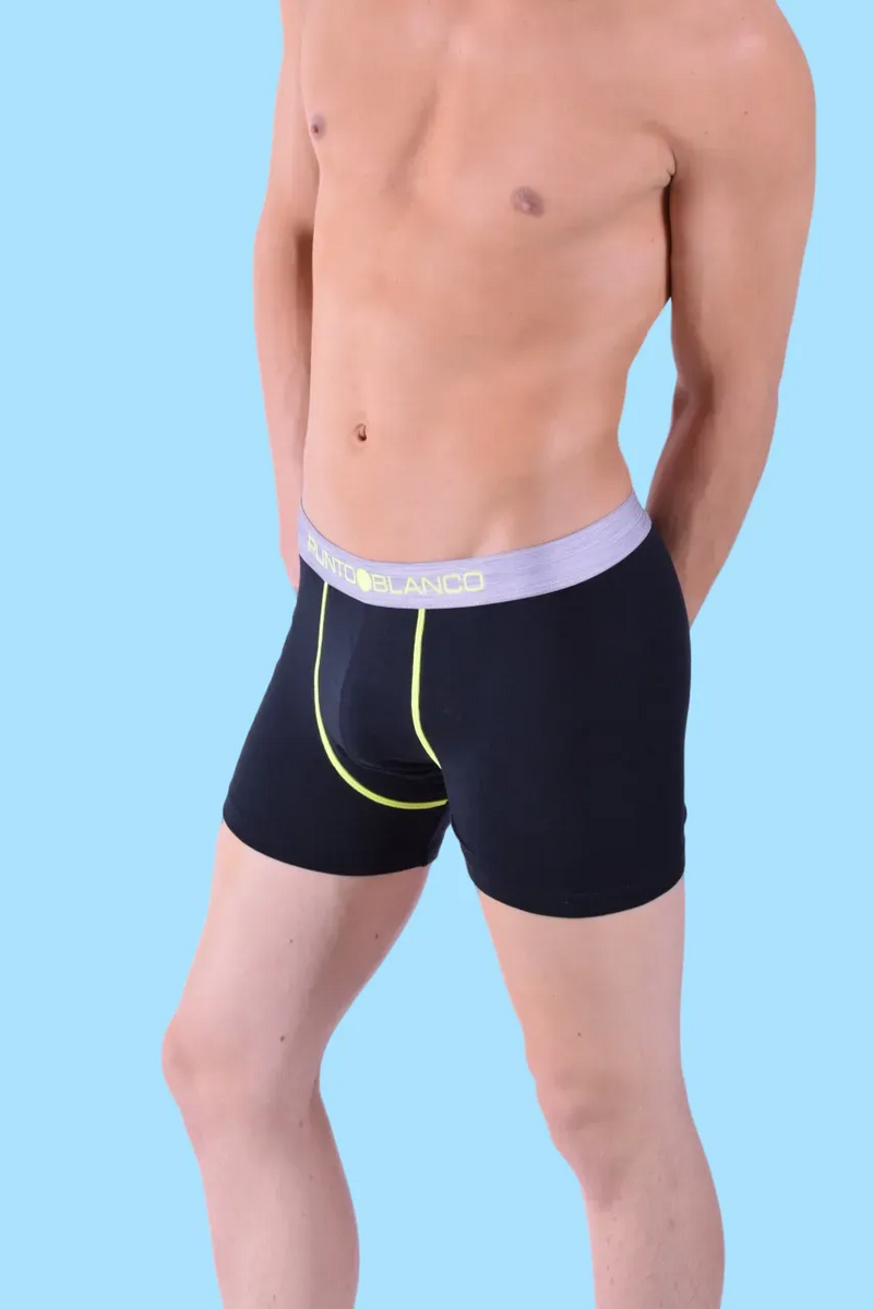 Large Punto Blanco Boxer Seeking Cotton Long Comfy Boxers Black & Neon 3458 26