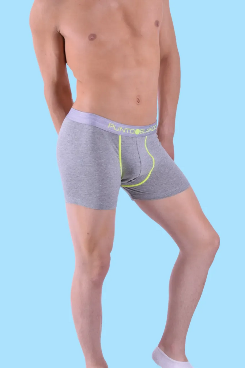 Punto Blanco Boxer Seeking Cotton Long Comfy Boxers Gray & Neon 3458 26