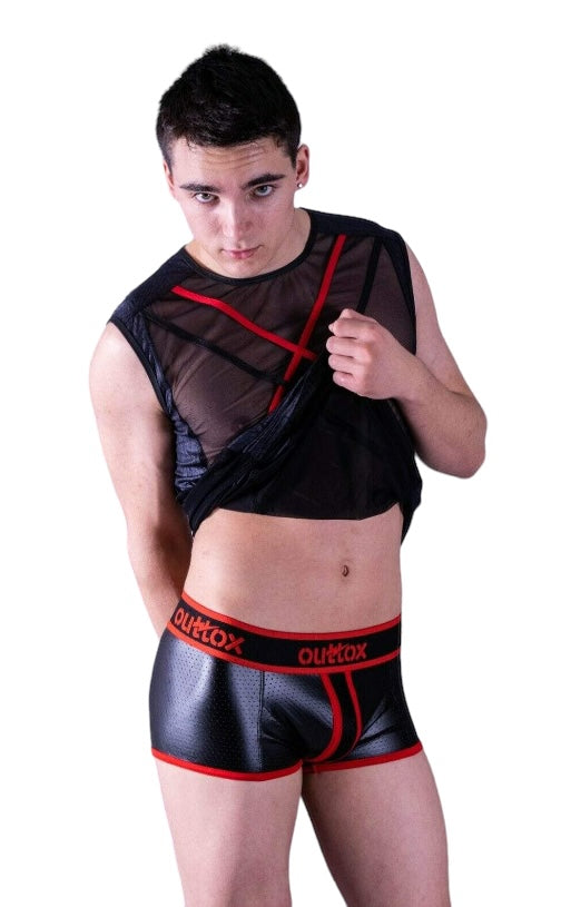Outtox By Maskulo Shorts Trunk Boxer Fétiche Aspect Cuir Rouge TR142-10 10