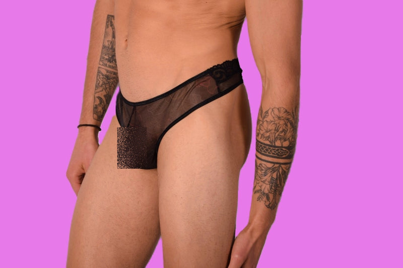 S/M SMU Mens Sheer Underwear Thong Tanga Black  33325 MX11