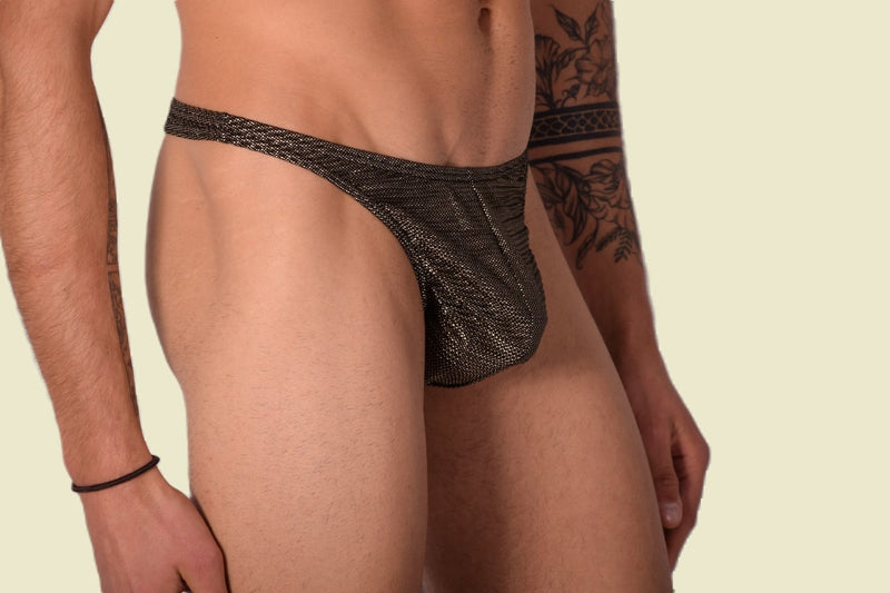 S/M SMU Sous-vêtements Homme String Or Brillant 33342 MX11