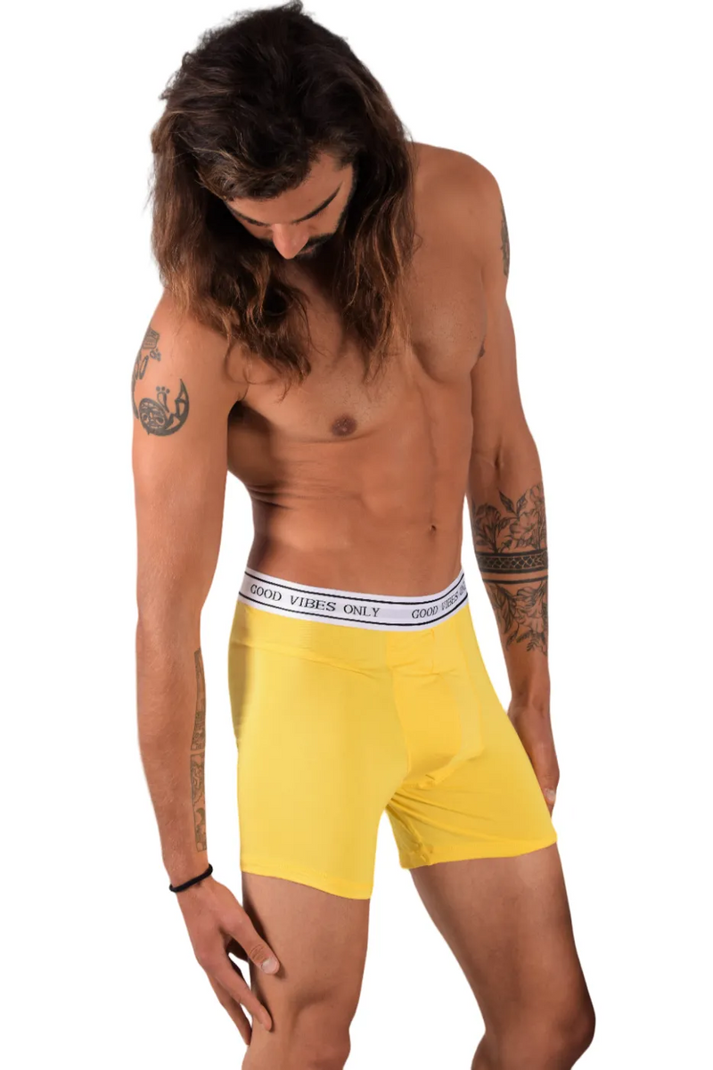 POP Sous-vêtements Boxer Long en Bambou Hypoallergénique " GOOD VIBES ONLY " Jaune 3