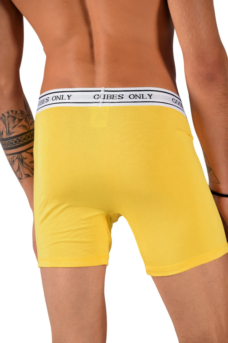 POP Sous-vêtements Boxer Long en Bambou Hypoallergénique " GOOD VIBES ONLY " Jaune 3