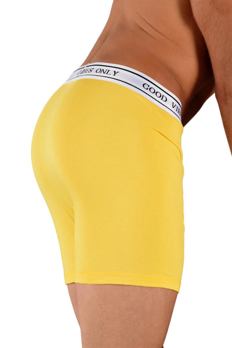 POP Sous-vêtements Boxer Long en Bambou Hypoallergénique " GOOD VIBES ONLY " Jaune 3