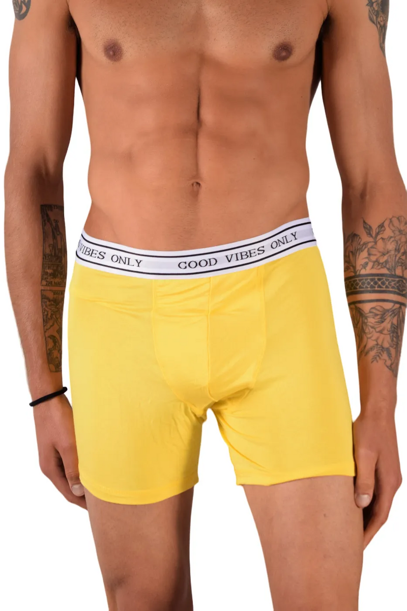 POP Sous-vêtements Boxer Long en Bambou Hypoallergénique " GOOD VIBES ONLY " Jaune 3