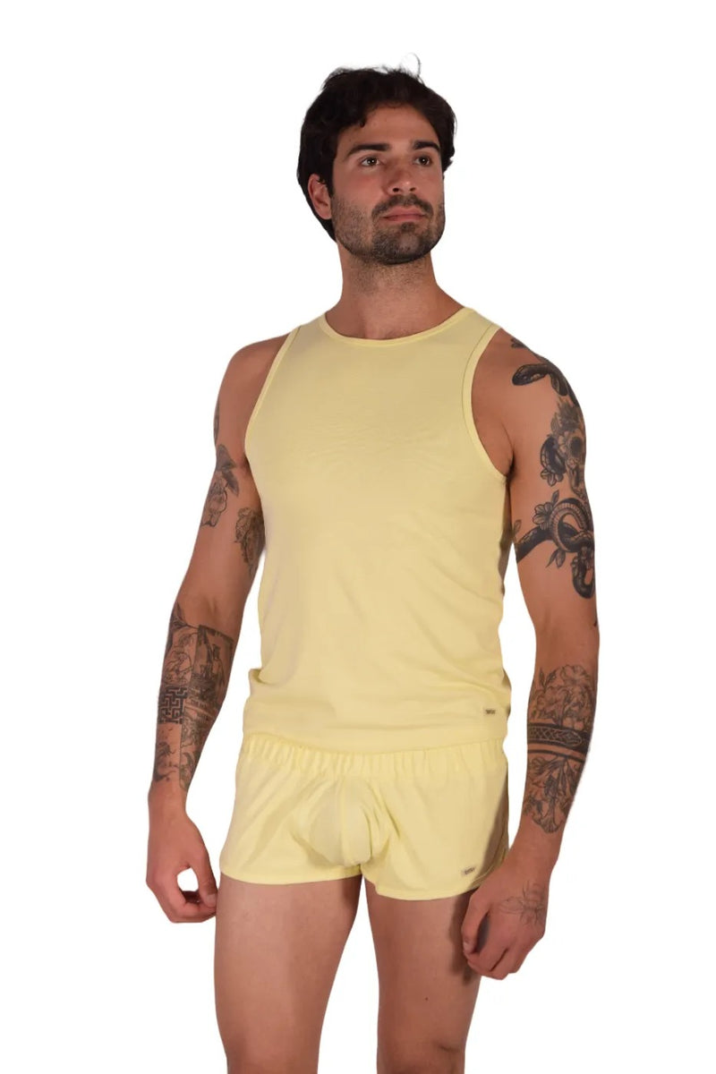 SUKREW Vest Sleeveless Tank Top With Rounded Neck in Blonde Yellow 27