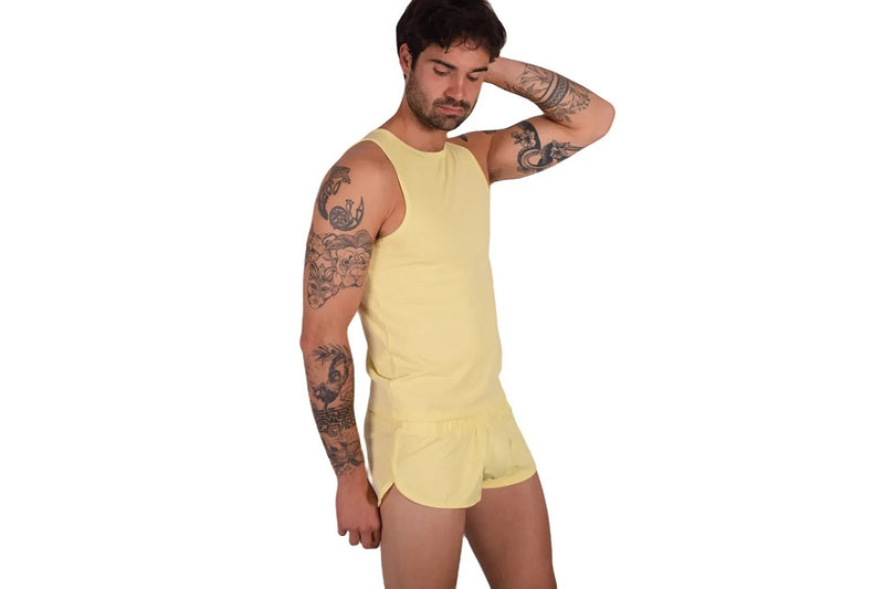 SUKREW Vest Sleeveless Tank Top With Rounded Neck in Blonde Yellow 27
