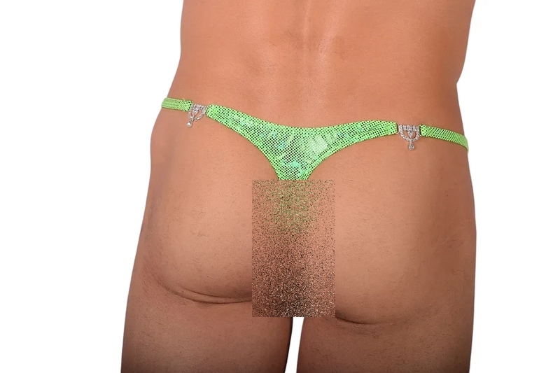 S/M SMU Thong Rhinestones FLASHY GREEN 30''32'' Waist MX10 100566