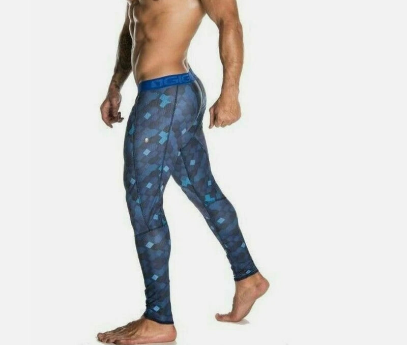 XL - GIGO Legging Geometric Lycra Men Legging Elastic Blue G18003 4