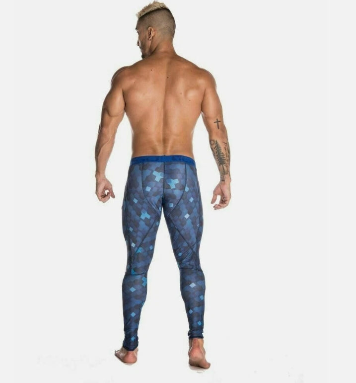 XL - GIGO Legging Geometric Lycra Men Legging Elastic Blue G18003 4