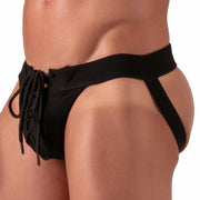 Absolu Male Adjustable Laced Jockstrap Low - Rise Soft Ribbed Cotton Jock Black 31