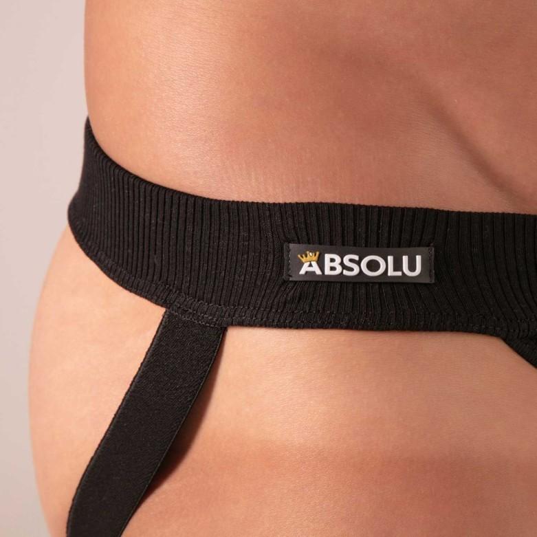 Absolu Male Adjustable Laced Jockstrap Low - Rise Soft Ribbed Cotton Jock Black 33