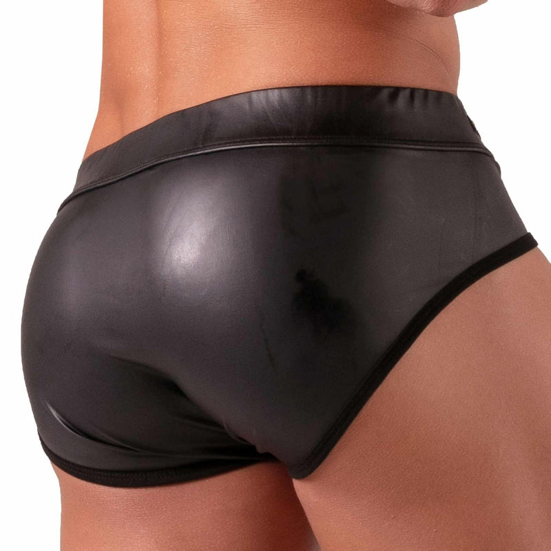 Absolu Male by TOF Bond'Ge* Lacing Briefs Adjustable Chic Faux - Leather Black 23