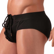 Absolu Male By TOF Laced Briefs Adjustable Soft Ribbed Cotton Black 31