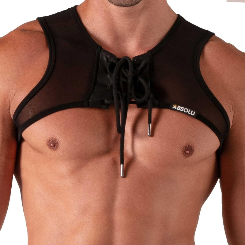 Absolu Male By TOF PARIS Rebel Harness Lace - Up Light Mesh Faux Leather Black 42