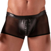 Absolu Male By TOF PARIS Rebel Zipped Boxer Trunks Secret Pocket Mesh Black 22